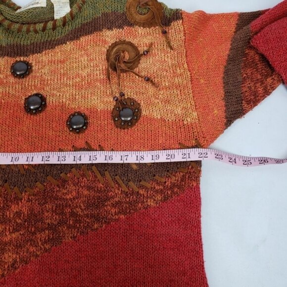 Vintage Ramie Cotton Southwestern Autumn Crew Neck Sweater Size 1X Fall Cozy - Picture 10 of 12